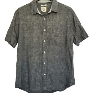 Linen Mens XL Gray 100% Short Sleeve Button Down Shirt Pocket Casual Panama Jack